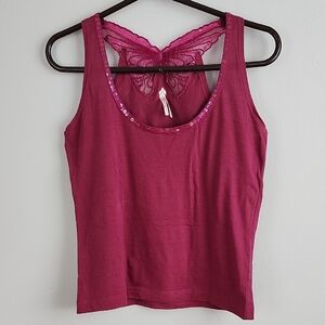 Free People Fuchsia Lace Butterfly Racerback Tank